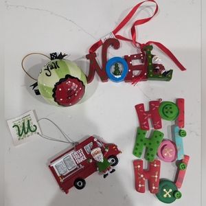 Lot of 4 Fun Christmas Ornaments Ho!Ho!Ho! Santa's Treat Truck Merry Christmas